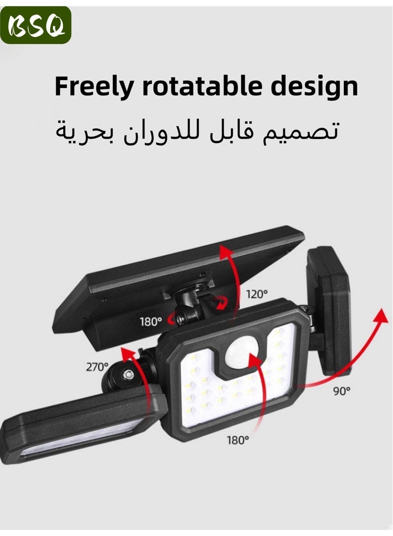 بي إس كيو مصابيح شمسية خارجية، مصابيح LED لاسلكية عالية السطوع تعمل بالطاقة الشمسية ومزودة بمستشعر حركة؛ ثلاثة رؤوس مصابيح قابلة للتعديل، إضاءة واسعة بزاوية 270 درجة، مقاومة للماء بمعيار IP65، كشاف ضوئي فائق السطوع، 3 أوضاع إضاءة. - Image 2